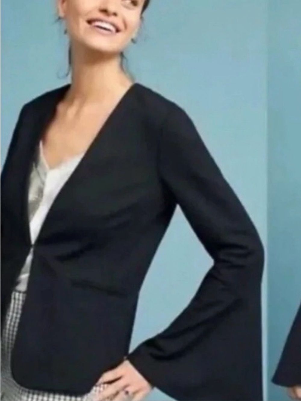 Anthropologie Cartonnier Black Bell-Sleeve Blazer